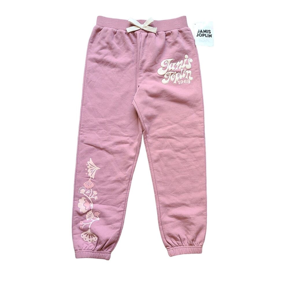 NWT Janis Joplin Girls Sweatpants Size 7/8 Youth Mauve Pink Floral Puff Print